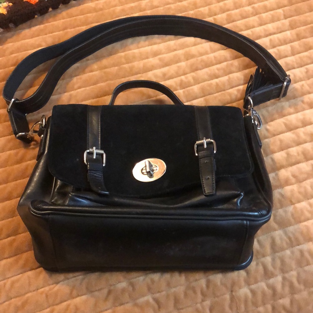 Black Conceal Carry Satchel with Texture and Turnlock Closure